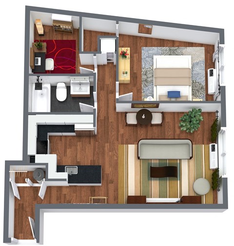 Floor plan for 1 bed, 1 bath, 725 sqft